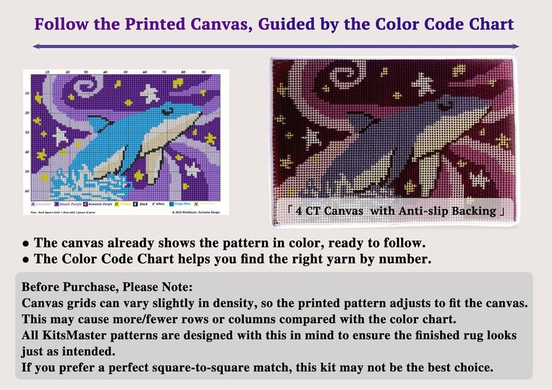 KitsMaster Galaxy Whale Latch Hook Kit for Adults | Starry Sky Craft Project with Pre-Printed Canvas, Yarn & Tool - Purple & Blue Ocean Fantasy Rug Making Kit 23.6''x15.8'' (Whale's Dream) - Image 2